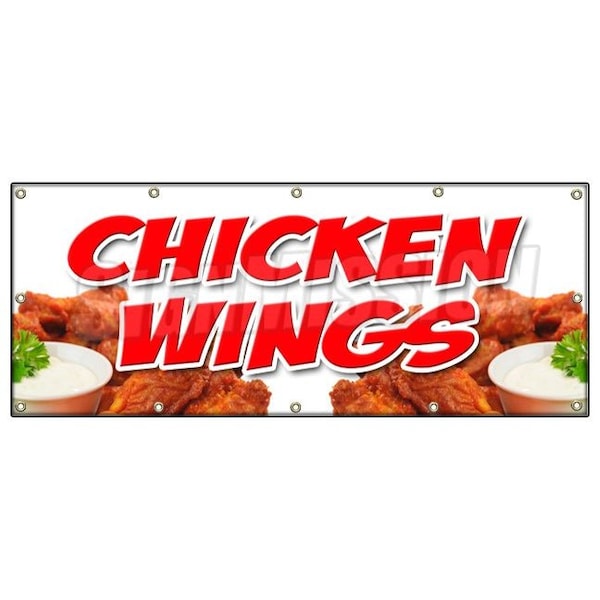 CHICKEN WINGSBANNER SIGN crispy spicy buffalo hot dipping sauce
